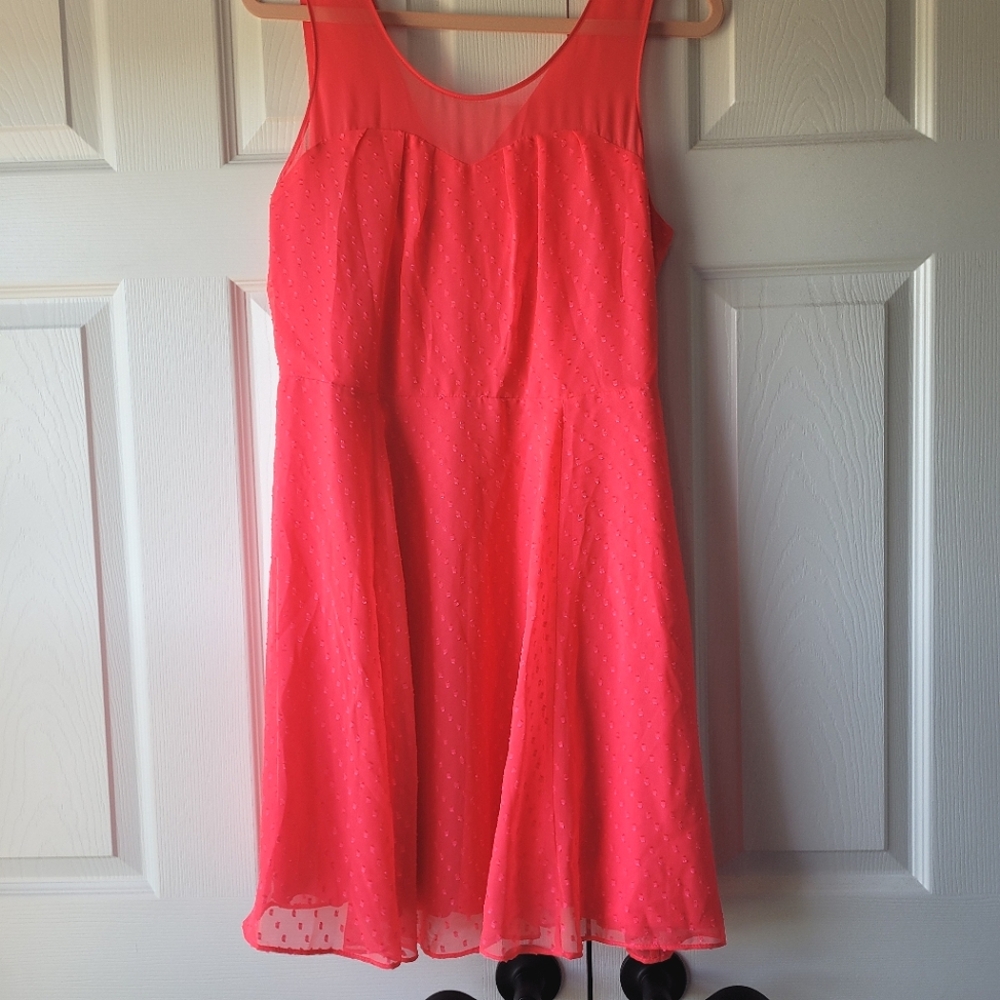 NWOT Express Dress 12 Sheer Lined Details Hot Pink